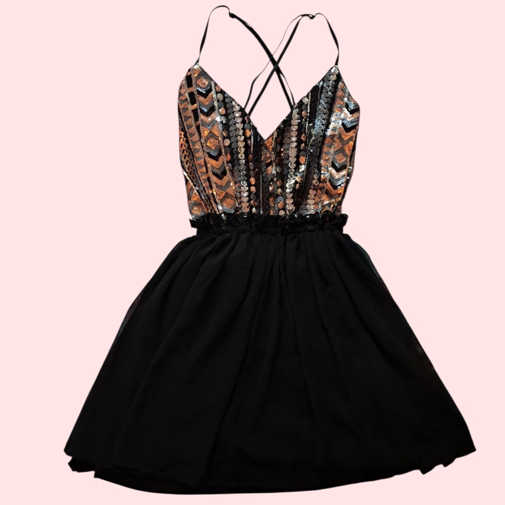 Windsor Black and Gold Backless Dress